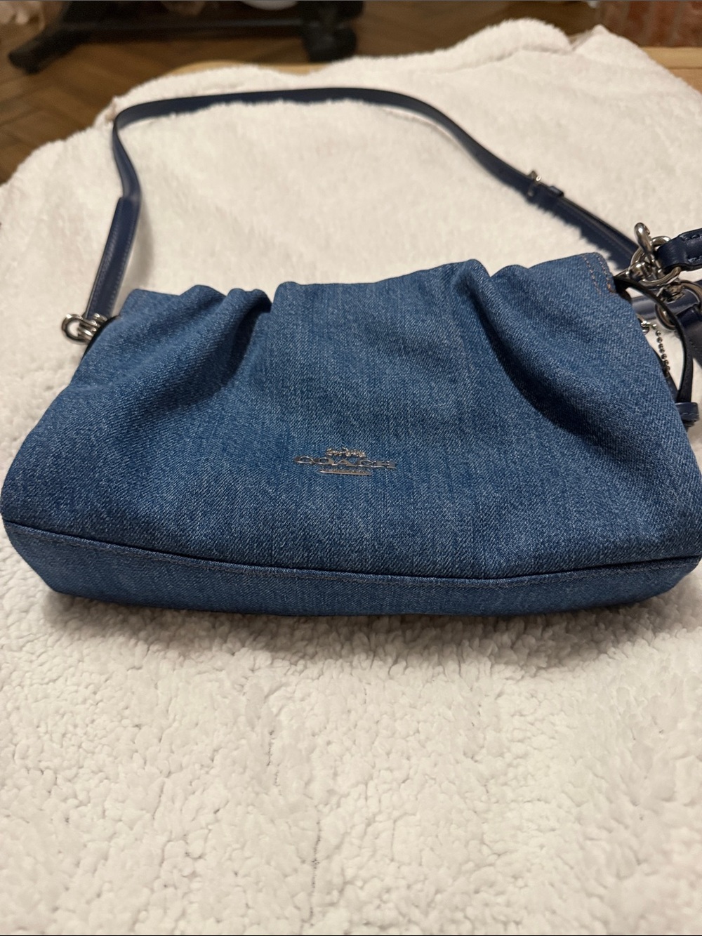 Coach Denim Ruched Crossbody in Blue with Navy Strap